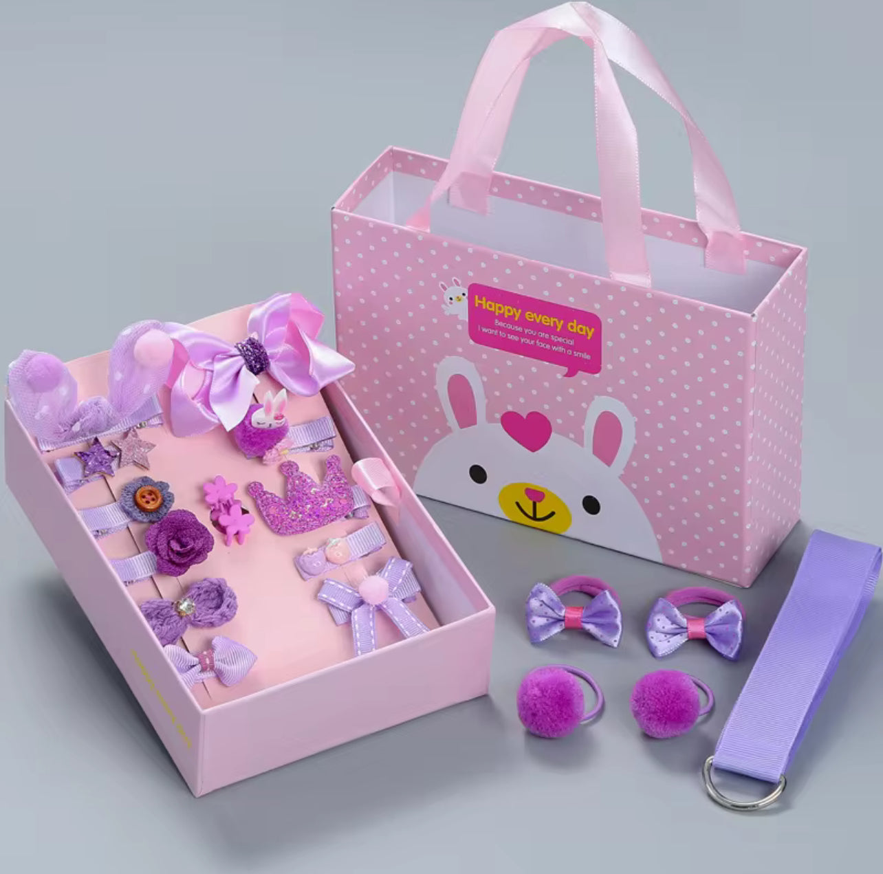 Boîte Cadeau Accessoires Cheveux Fille:18 Chouchous et Barrettes Mignonnes + 1 Barrette de Princesse Offerte