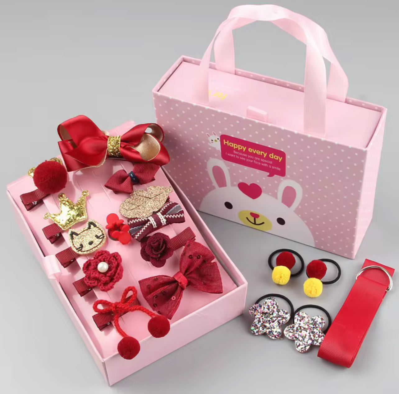 Boîte Cadeau Accessoires Cheveux Fille:18 Chouchous et Barrettes Mignonnes + 1 Barrette de Princesse Offerte