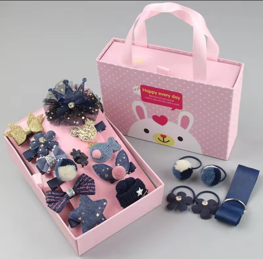 Boîte Cadeau Accessoires Cheveux Fille:18 Chouchous et Barrettes Mignonnes + 1 Barrette de Princesse Offerte